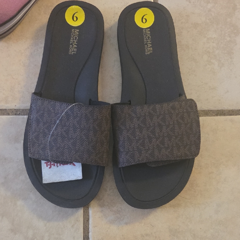 Michael Kors Dark Brown Slide Sandals
